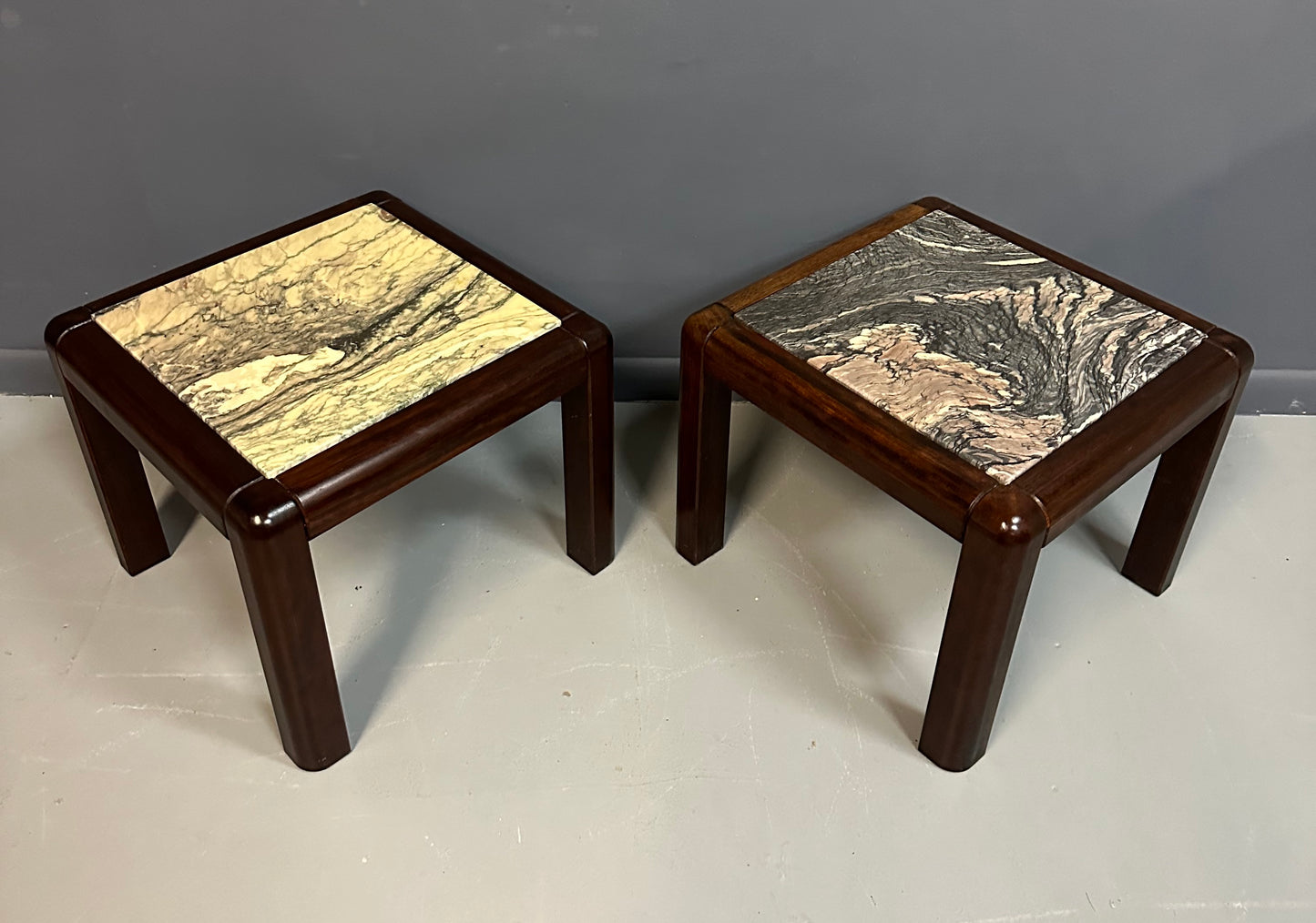 SOLD – 1960s Danish Trioh-Mobler Side Tables in Rosewood and Marble Mid Century