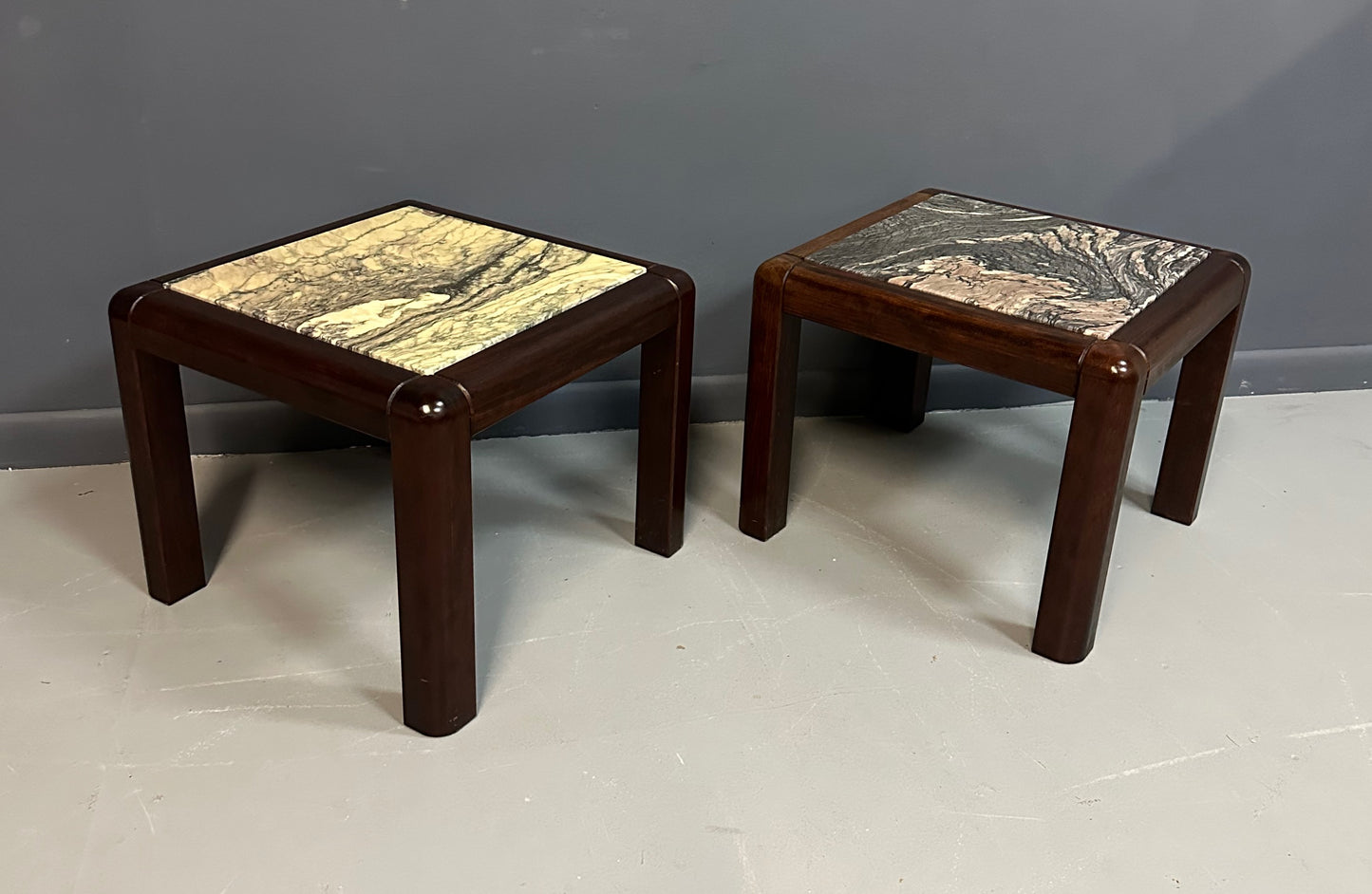 SOLD – 1960s Danish Trioh-Mobler Side Tables in Rosewood and Marble Mid Century