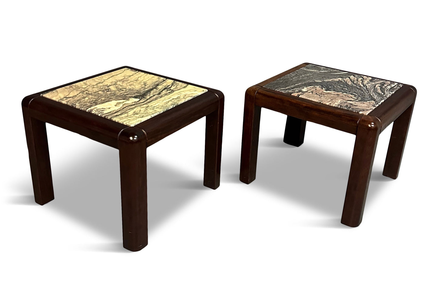 SOLD – 1960s Danish Trioh-Mobler Side Tables in Rosewood and Marble Mid Century