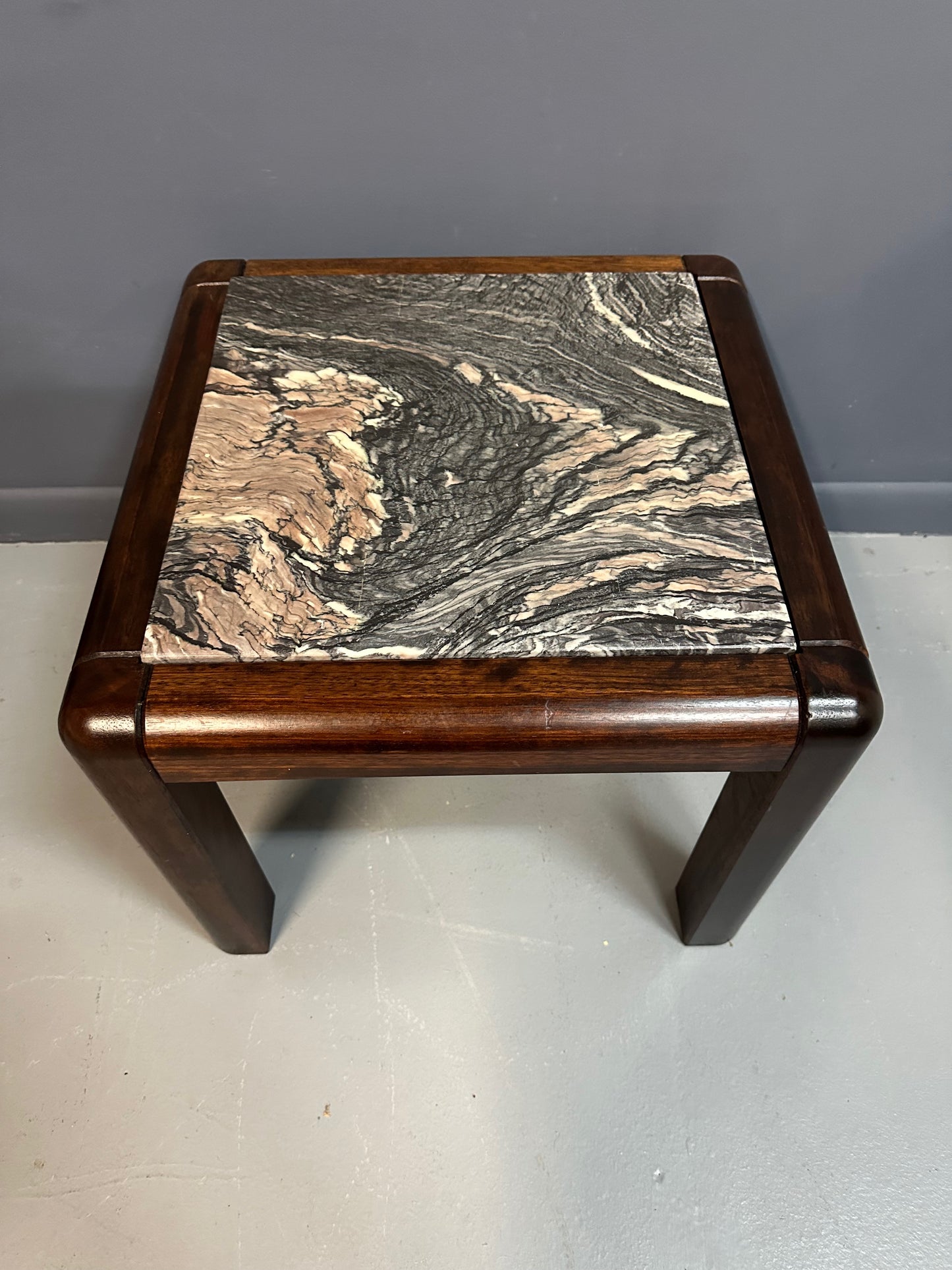 SOLD – 1960s Danish Trioh-Mobler Side Tables in Rosewood and Marble Mid Century