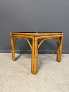 Pair of Square Bamboo Side or End Tables with Glass Tops Mid Century