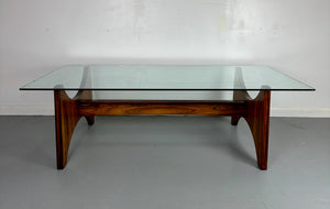 Rosewood and Glass Large Rectangular Mid Century Coffee Table by Torpe of Norway