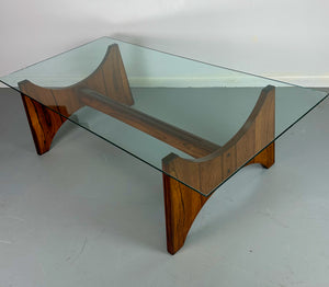 Rosewood and Glass Large Rectangular Mid Century Coffee Table by Torpe of Norway