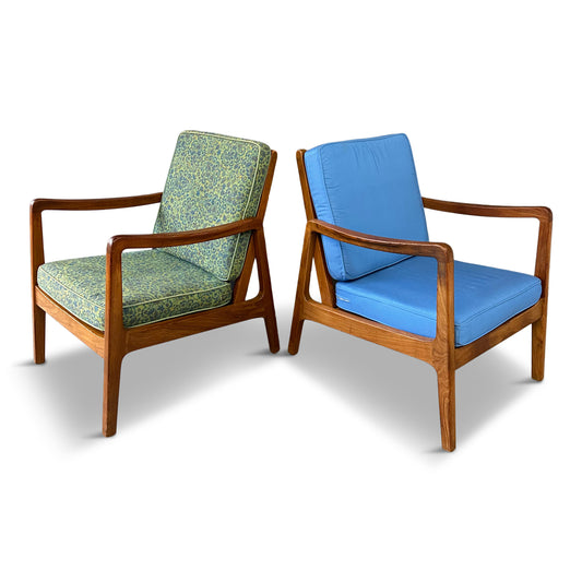 SOLD – Pair of Danish Teak Easy Chairs FD-109 by Ole Wanscher, 1950s with Ottoman Mid Century