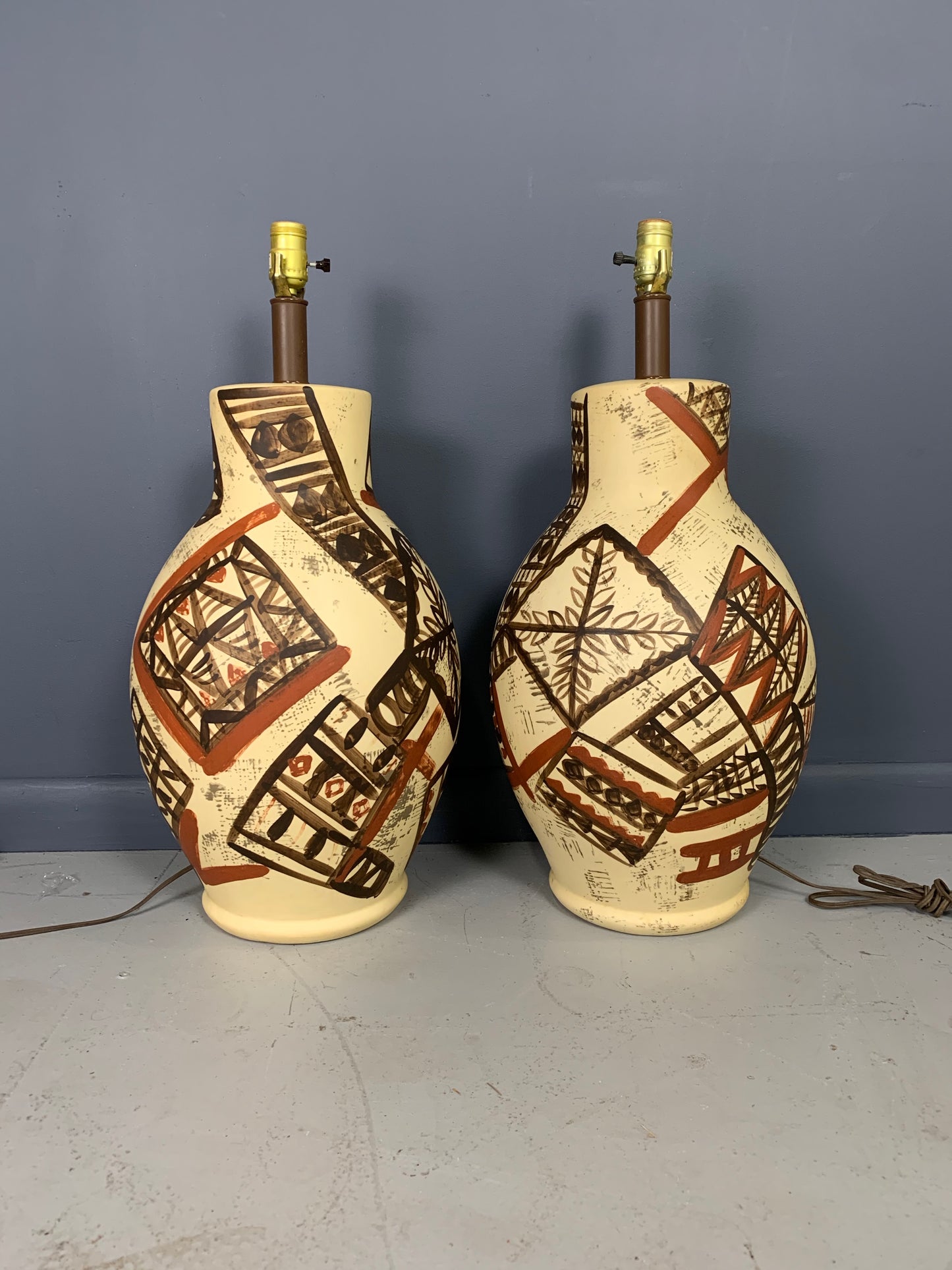 SOLD – Midcentury Ceramic Lamps Hand Painted in the Manner of Picasso