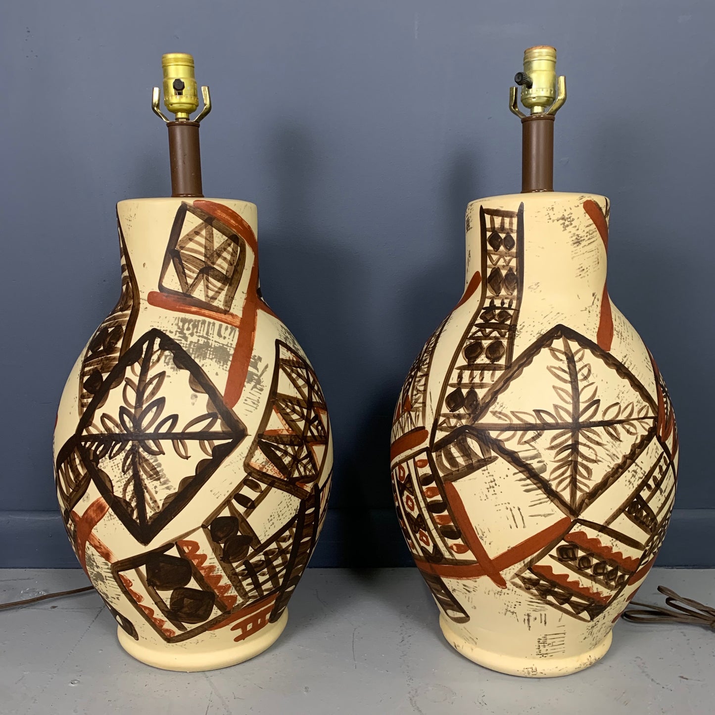 SOLD – Midcentury Ceramic Lamps Hand Painted in the Manner of Picasso
