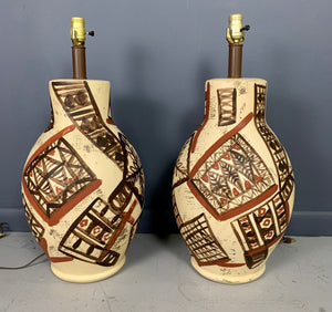 Midcentury Ceramic Lamps Hand Painted in the Manner of Picasso