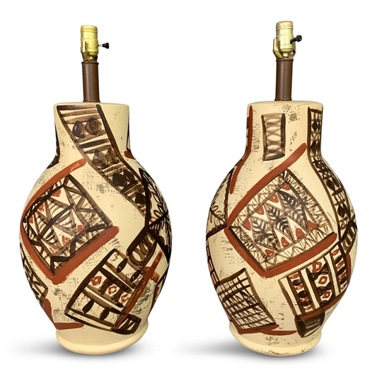 SOLD – Midcentury Ceramic Lamps Hand Painted in the Manner of Picasso