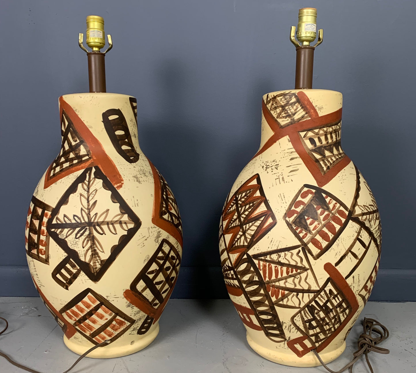 SOLD – Midcentury Ceramic Lamps Hand Painted in the Manner of Picasso