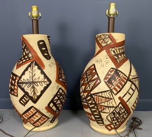 Midcentury Ceramic Lamps Hand Painted in the Manner of Picasso