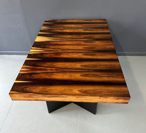 Milo Baughman Style Dining Table in Incredible Marabunda Wood Veneer Mid Century