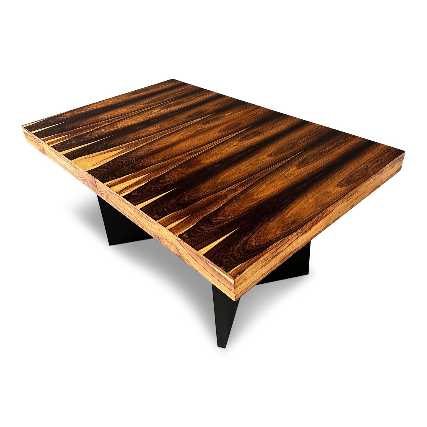 SOLD – Milo Baughman Style Dining Table in Incredible Marabunda Wood Veneer Mid Century