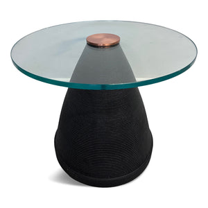 Flute of Chicago Corrugated Side Table w/ Glass Top and Copper Disc Centerpiece