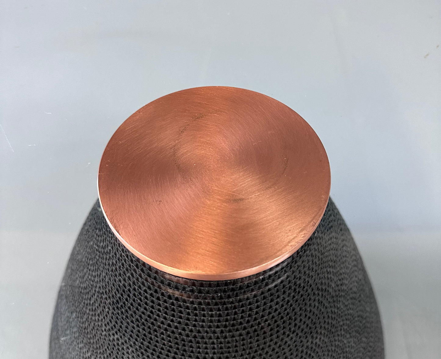 Flute of Chicago Corrugated Side Table w/ Glass Top and Copper Disc Centerpiece