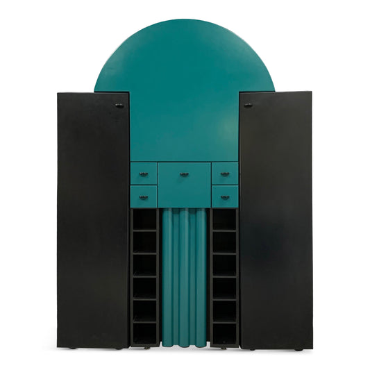 SOLD – Post Modern Interlübke Teal and Black Bar with Fold-Down Plate, Germany, 1970s