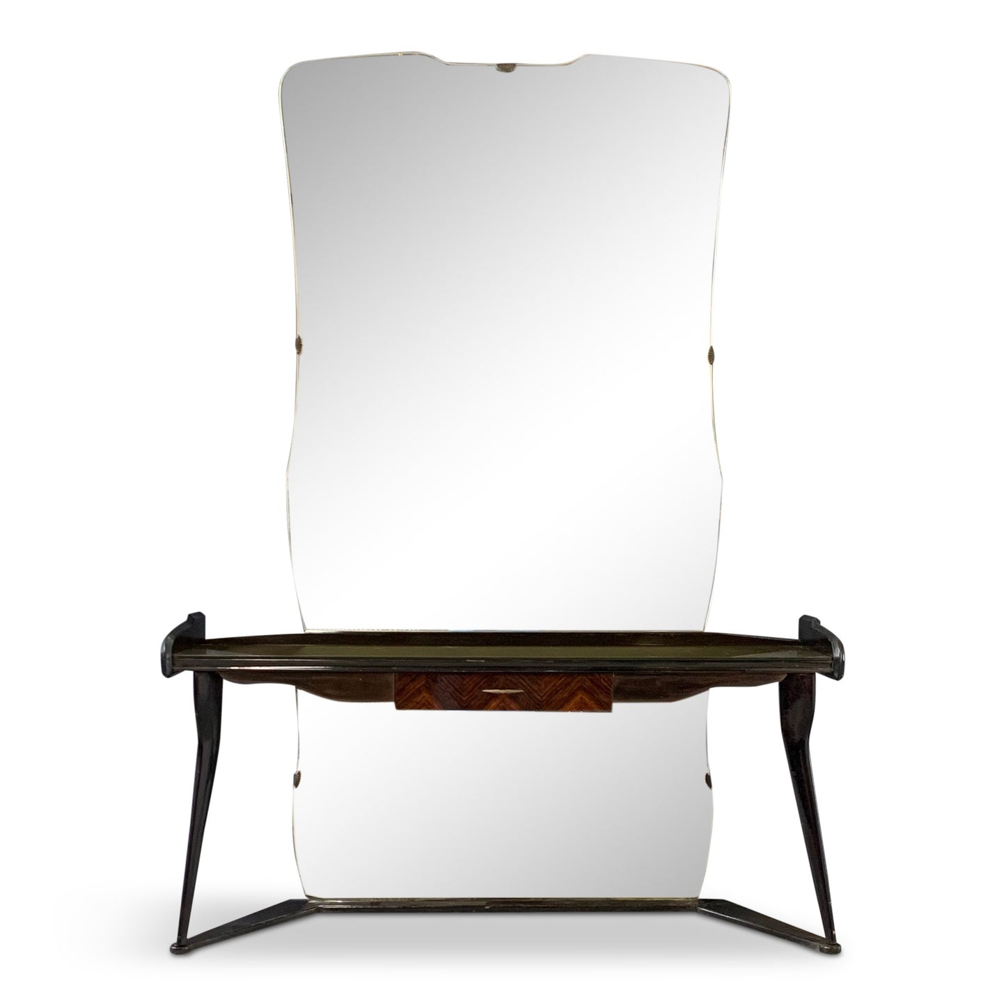 SOLD – Italian Midcentury Vanity Console Table Cesare Lacca Style with Large Mirror