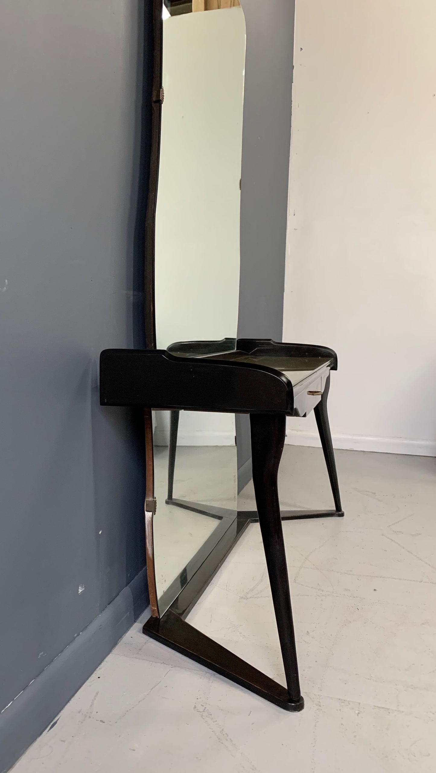 SOLD – Italian Midcentury Vanity Console Table Cesare Lacca Style with Large Mirror