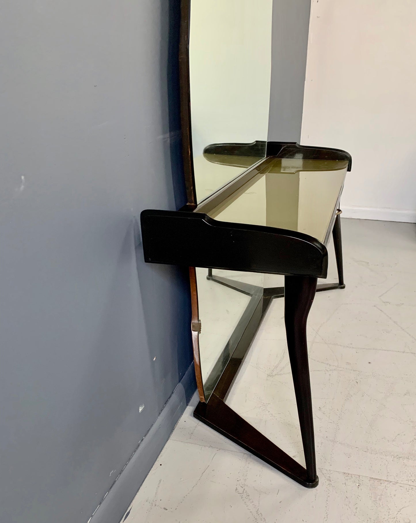 SOLD – Italian Midcentury Vanity Console Table Cesare Lacca Style with Large Mirror