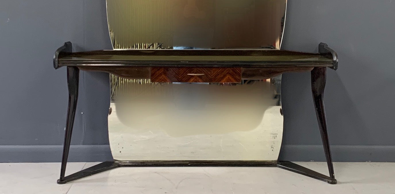 SOLD – Italian Midcentury Vanity Console Table Cesare Lacca Style with Large Mirror