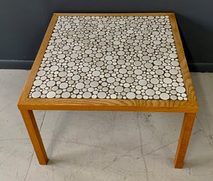 Martz Square Coffee Table in White Ceramic Circular Tiles Set in Charcoal Grout