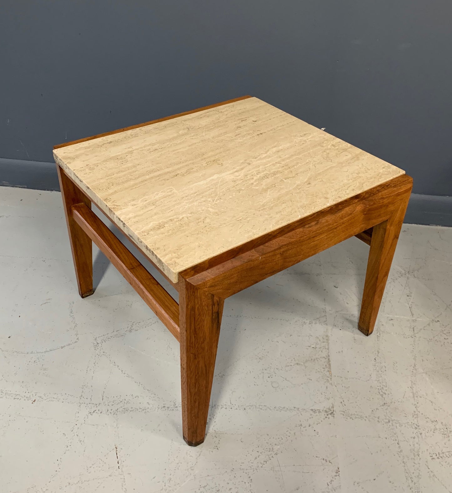 SOLD – Mid-Century Trio of Walnut and Travertine Stools or Bench by Jens Risom