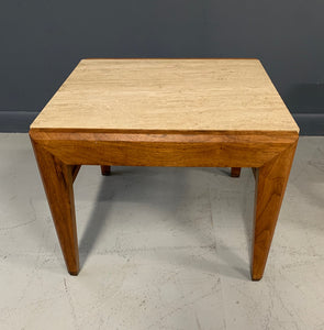 Mid-Century Trio of Walnut and Travertine Stools or Bench by Jens Risom