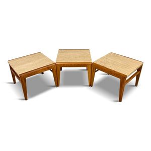 Mid-Century Trio of Walnut and Travertine Stools or Bench by Jens Risom