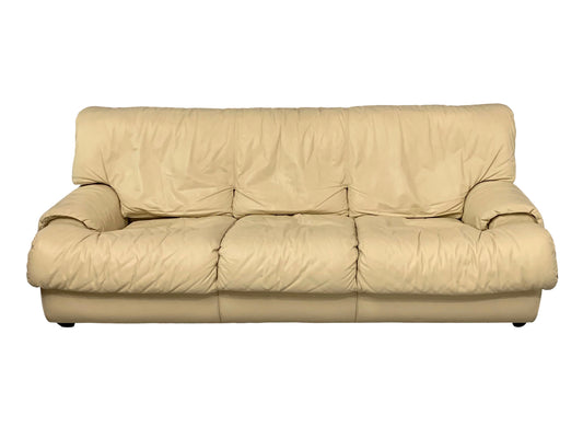 SOLD – Postmodern 1980s Sofa by Roche Bobois in Draped Soft Leather