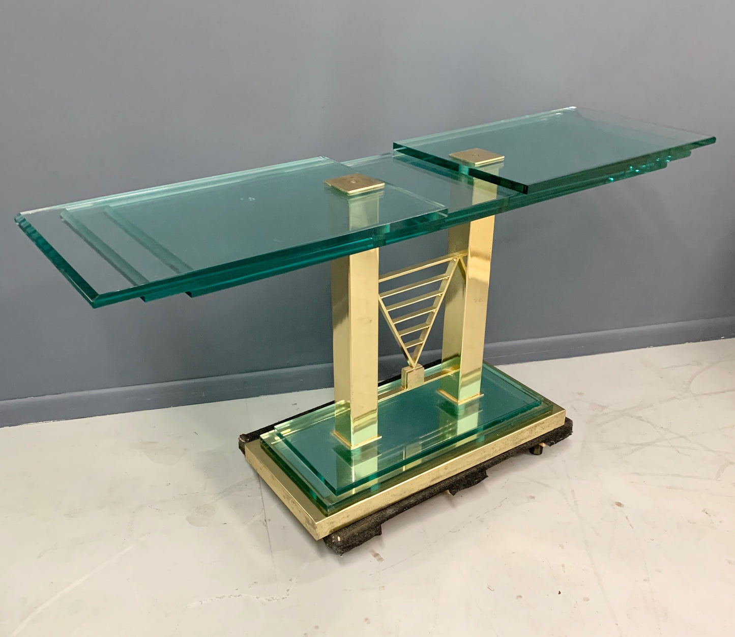 SOLD – Postmodern Console Table in Glass and Brass By DIA