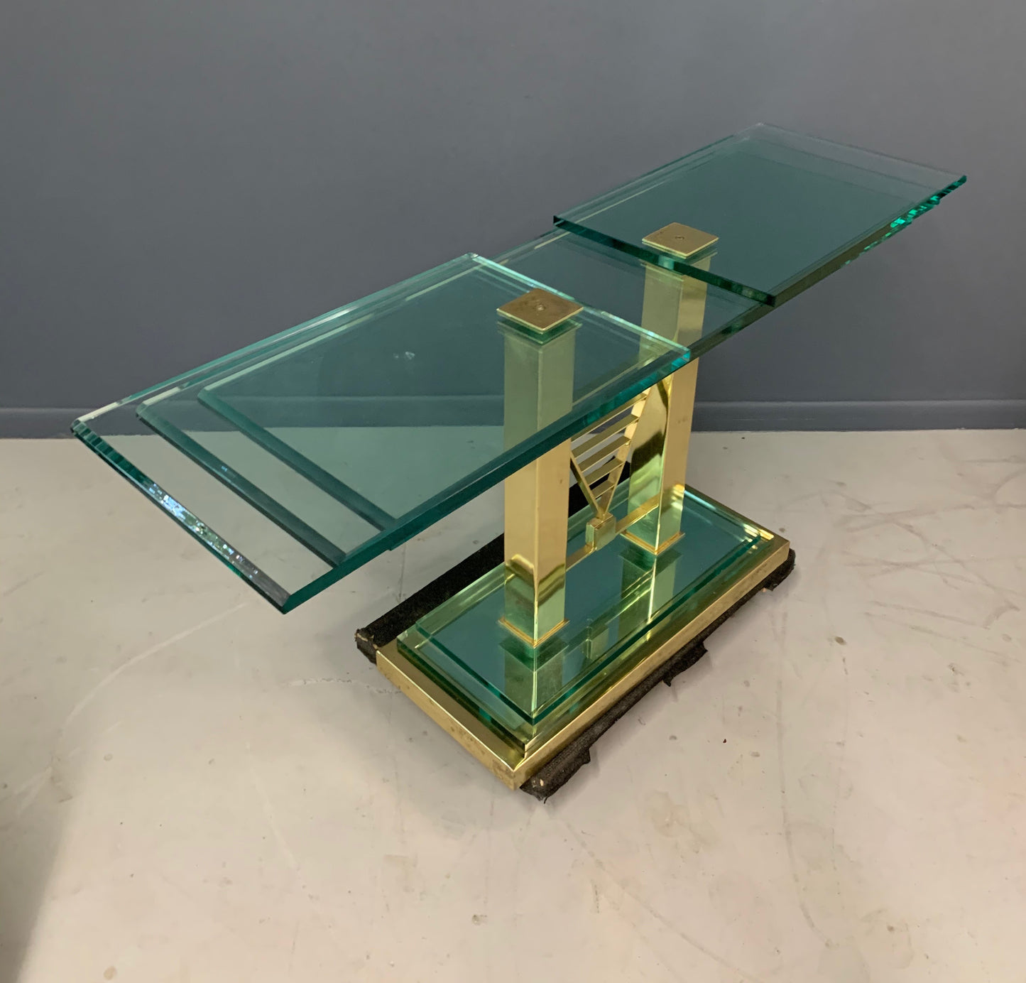 SOLD – Postmodern Console Table in Glass and Brass By DIA