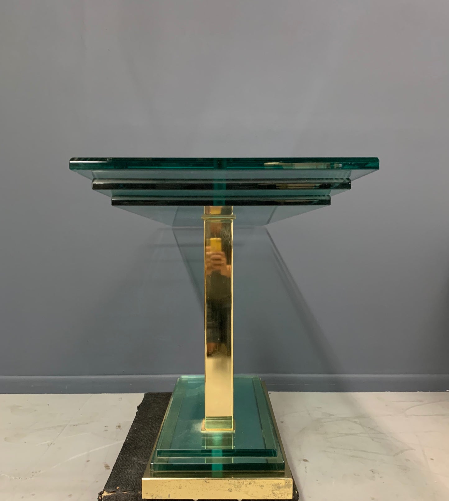 SOLD – Postmodern Console Table in Glass and Brass By DIA
