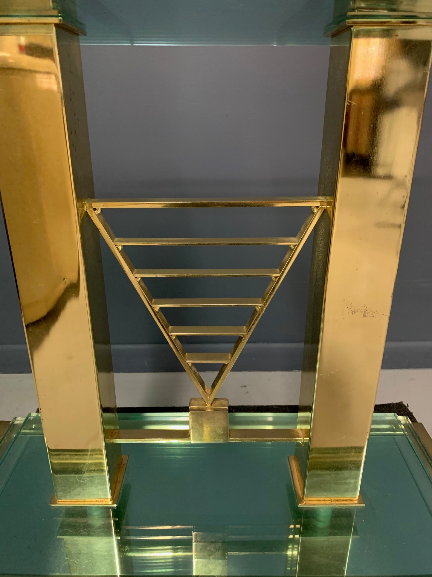 SOLD – Postmodern Console Table in Glass and Brass By DIA