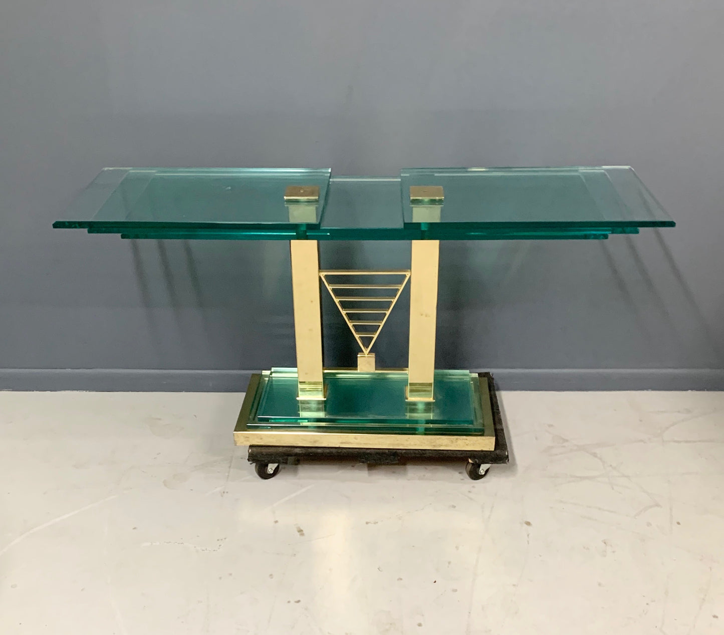 SOLD – Postmodern Console Table in Glass and Brass By DIA