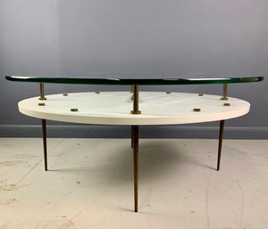 Italian Round Clock Coffee Table in Brass and Lacquer with Glass Top Mid Century