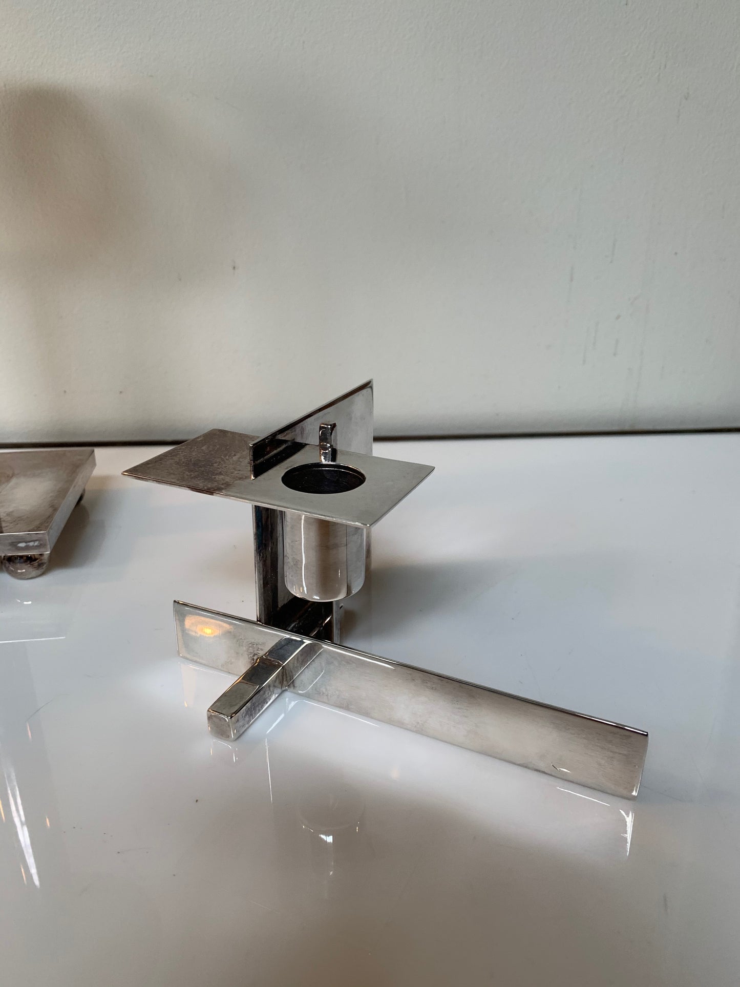 SOLD – Silver Candleholders Set of Three by Richard Meier for Swid Powell