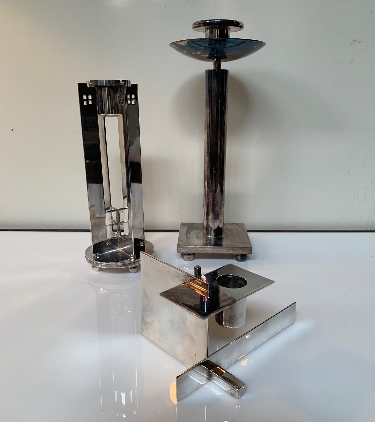 SOLD – Silver Candleholders Set of Three by Richard Meier for Swid Powell