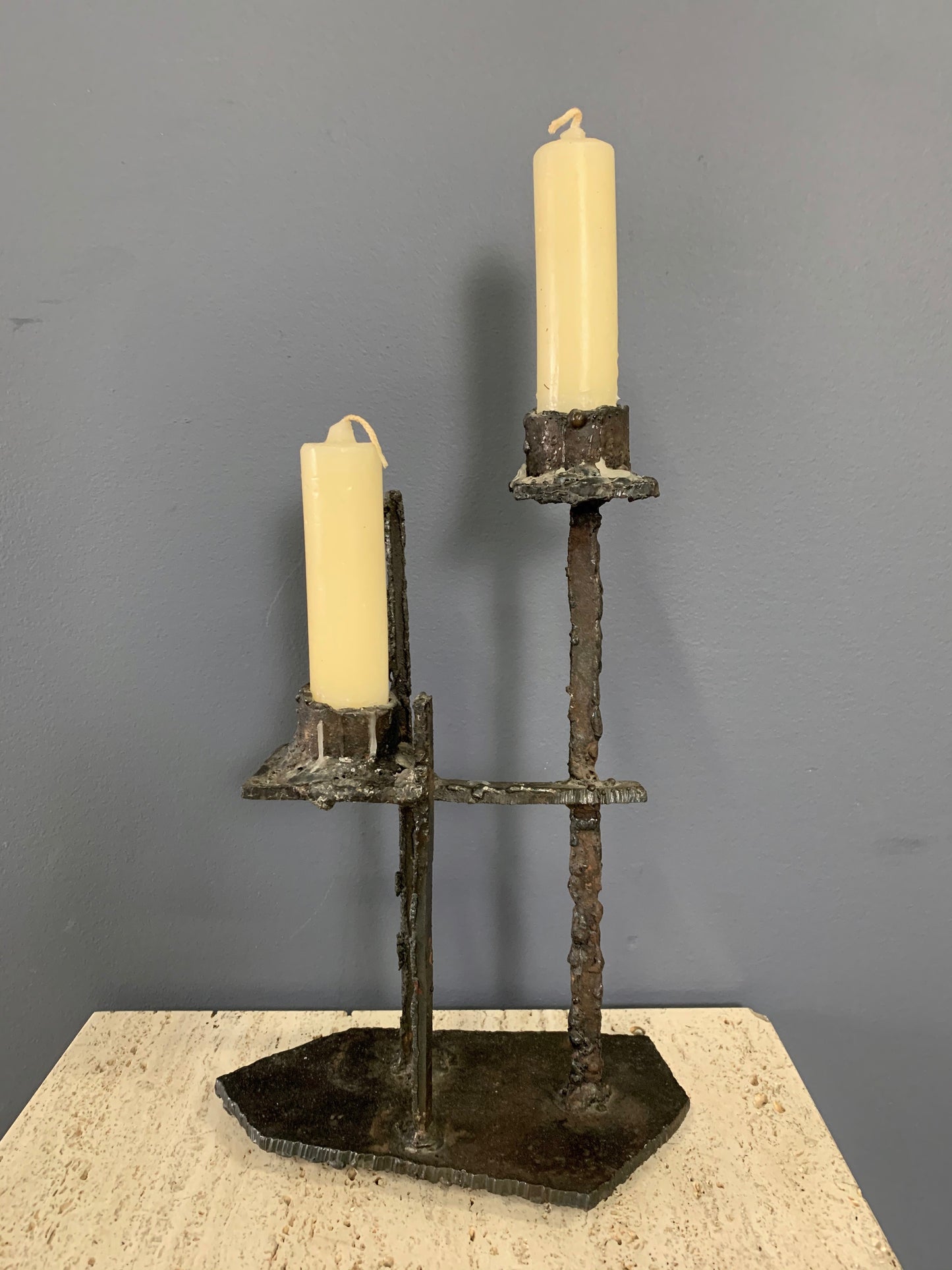 SOLD – Paul Evans Attributed Welded Steel Brutalist Candlestick