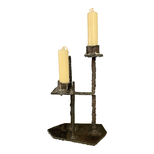 Paul Evans Attributed Welded Steel Brutalist Candlestick