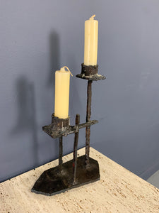 Paul Evans Attributed Welded Steel Brutalist Candlestick