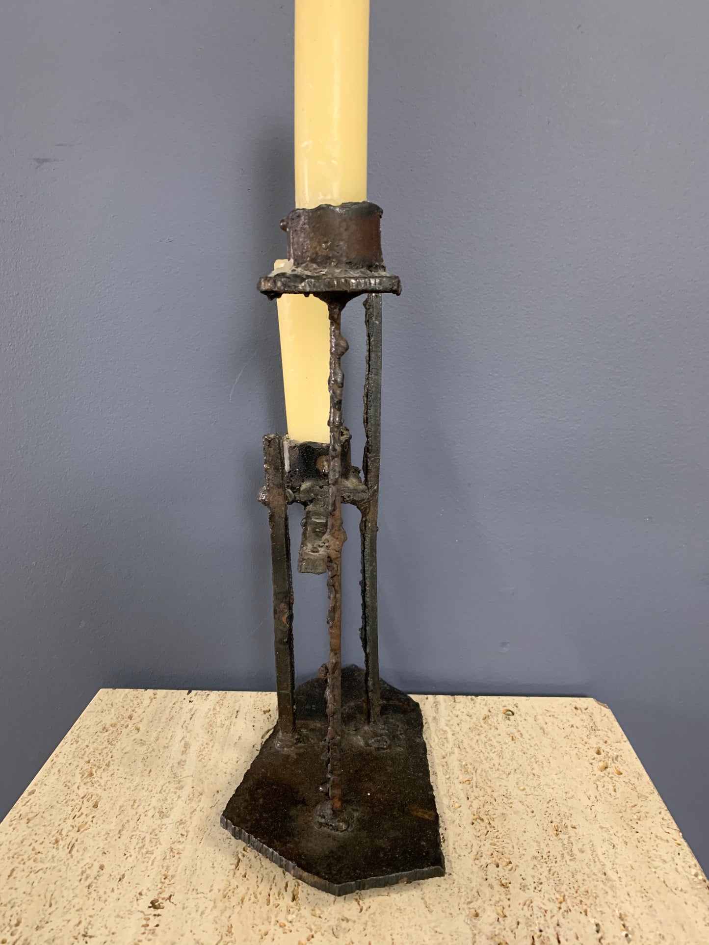 SOLD – Paul Evans Attributed Welded Steel Brutalist Candlestick