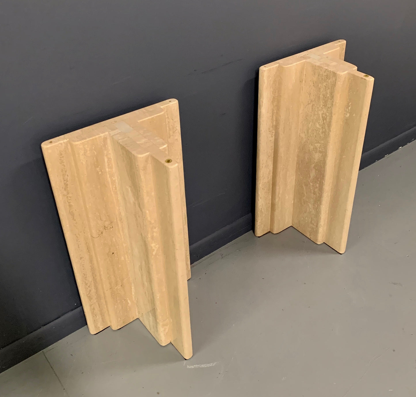 SOLD – Midcentury Italian Travertine and Glass Console Table