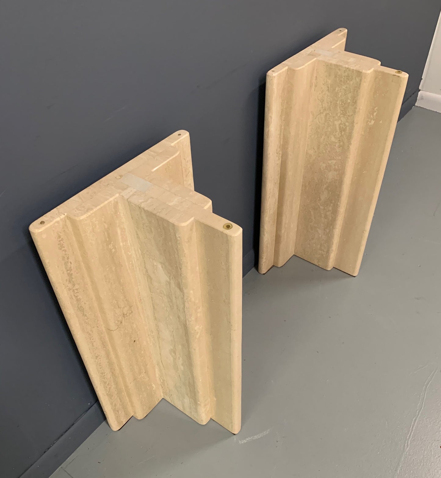 SOLD – Midcentury Italian Travertine and Glass Console Table