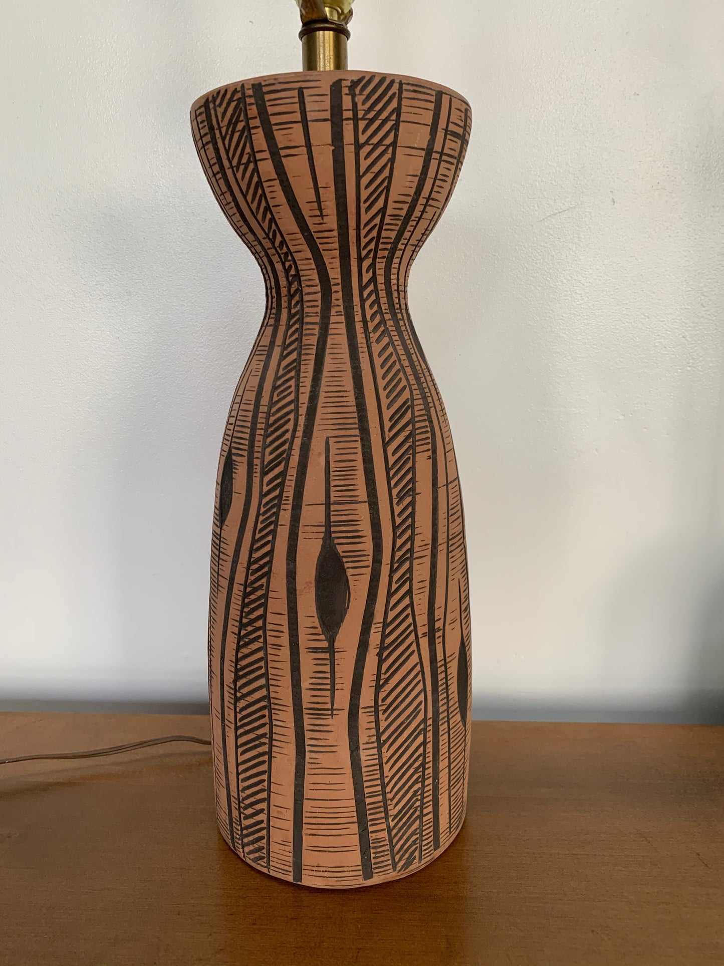 Lee Rosen for Design-Technics Terracotta Lamp with Incised Black Design