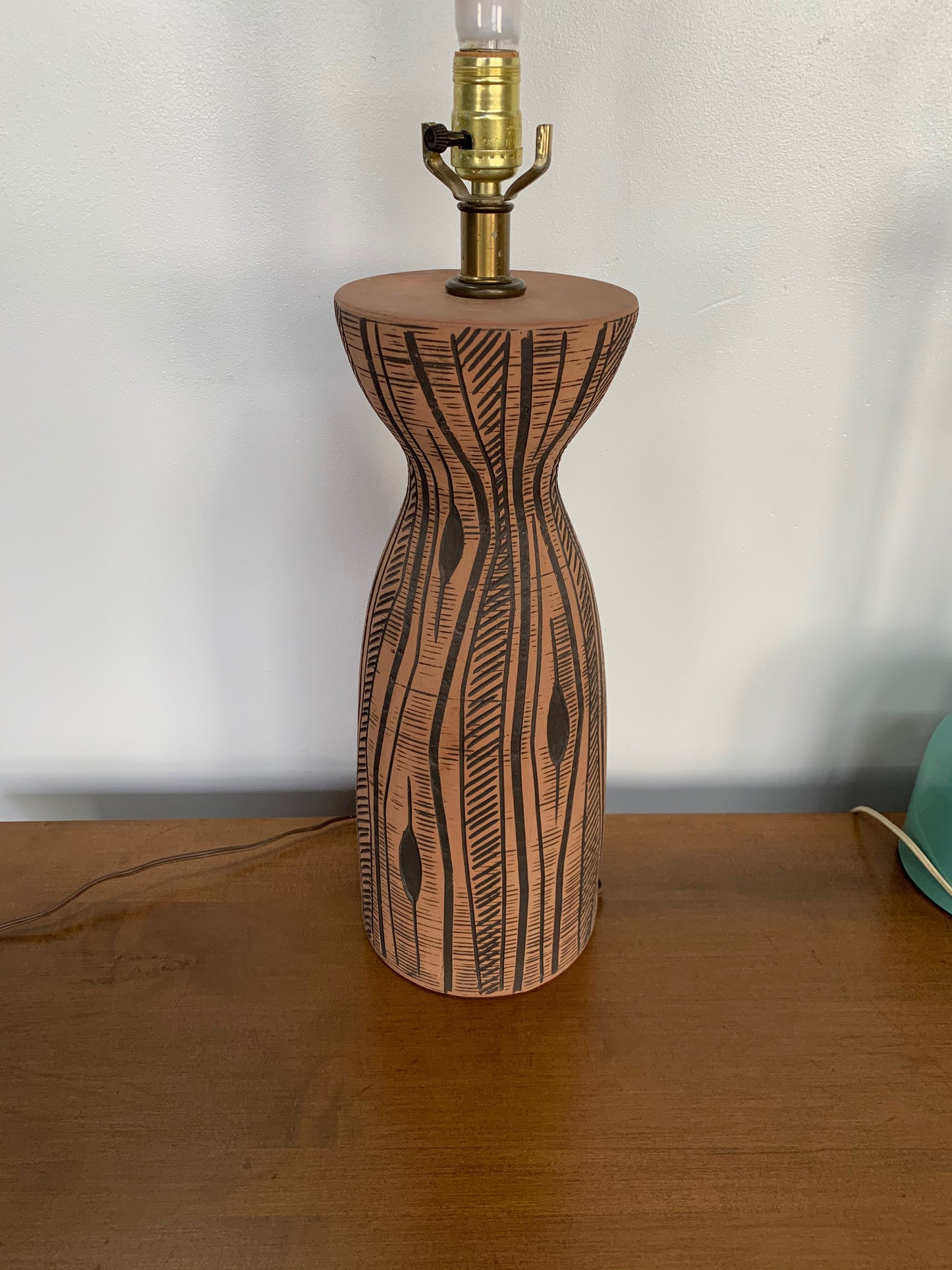 Lee Rosen for Design-Technics Terracotta Lamp with Incised Black Design