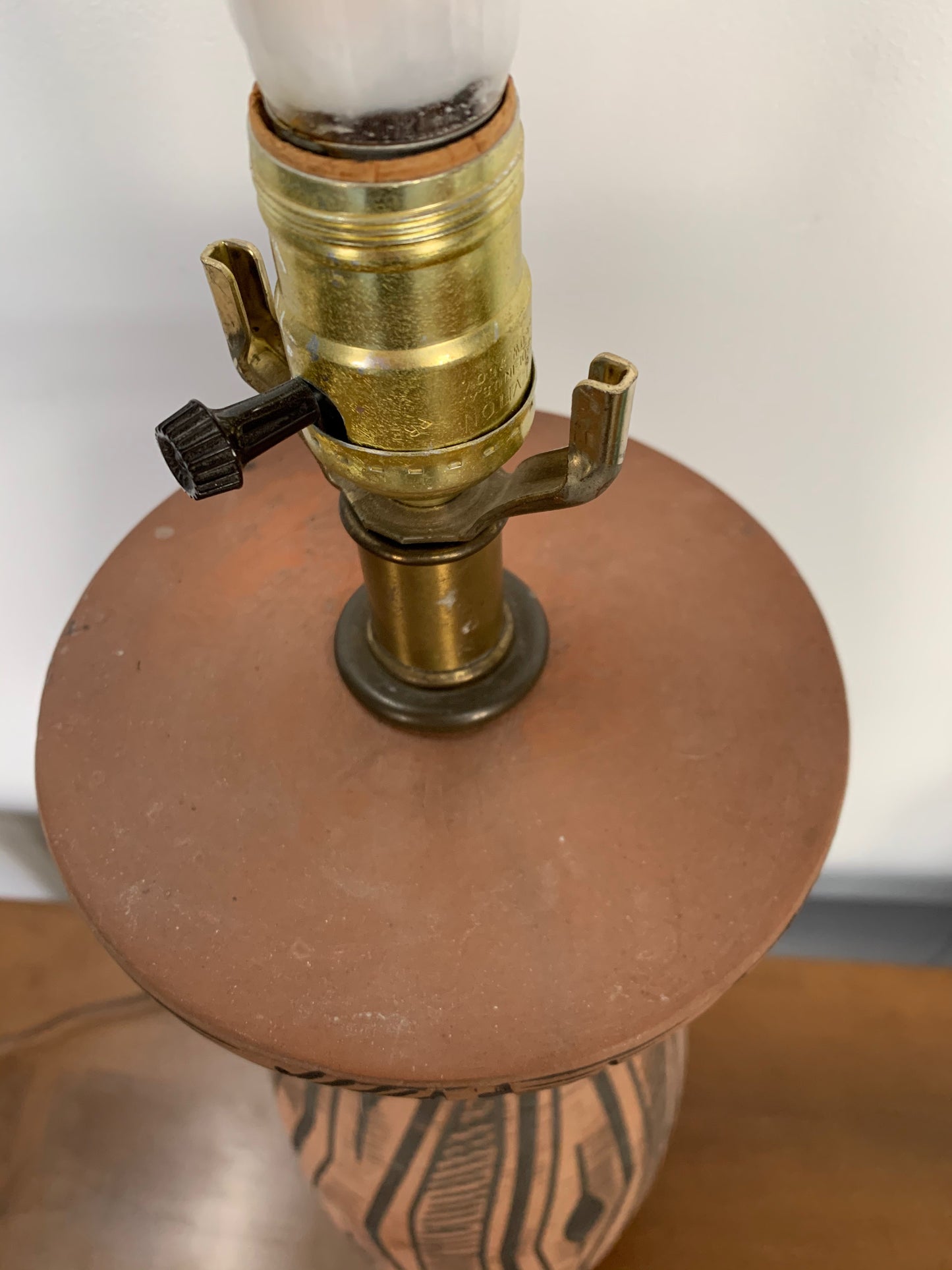 Lee Rosen for Design-Technics Terracotta Lamp with Incised Black Design