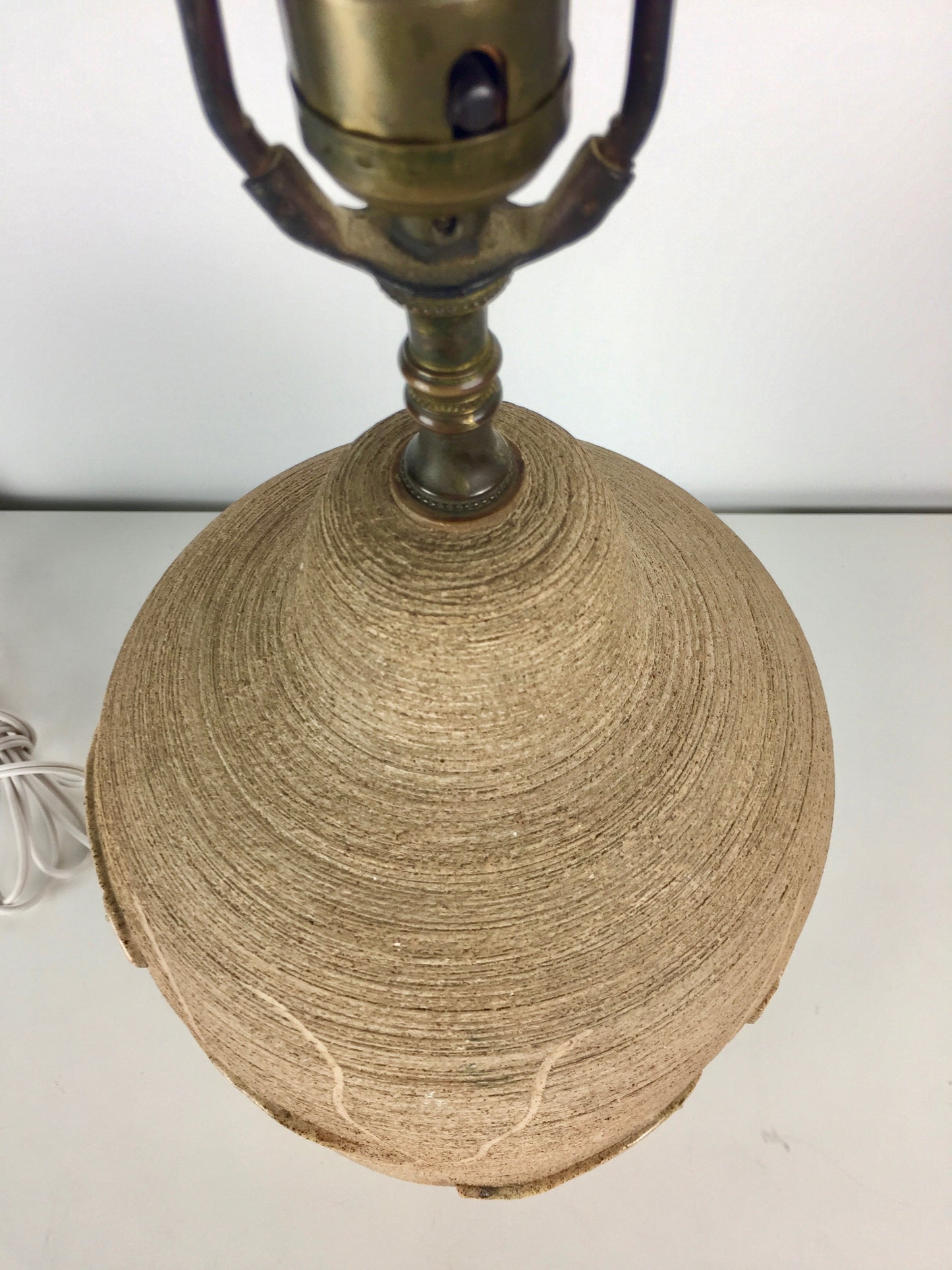 French Ceramic Lamp with incised design and appliqué fish