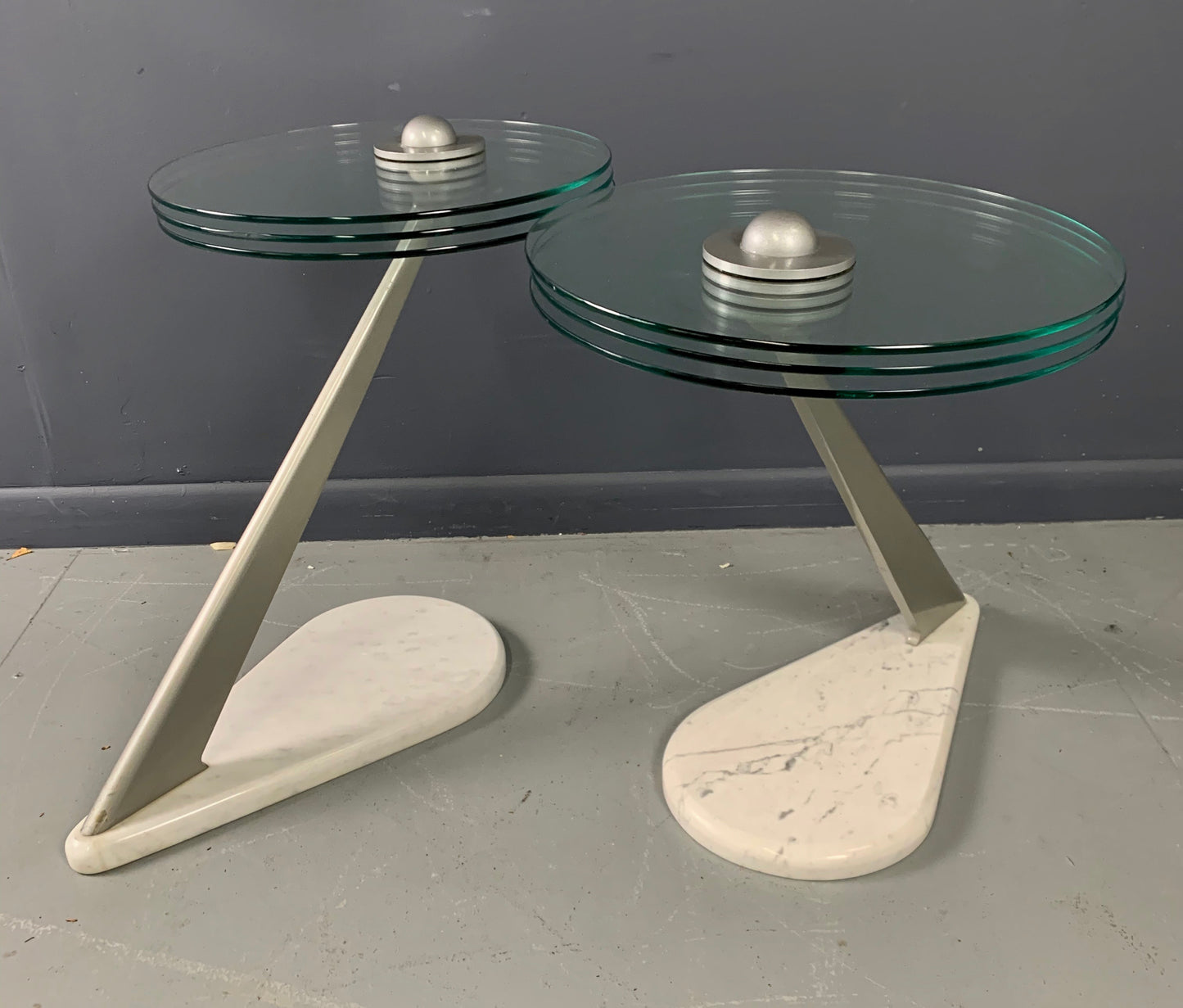 SOLD – Postmodern Marble and Glass Drinks Tables by Bruce Kaiser of Kaiser Newman