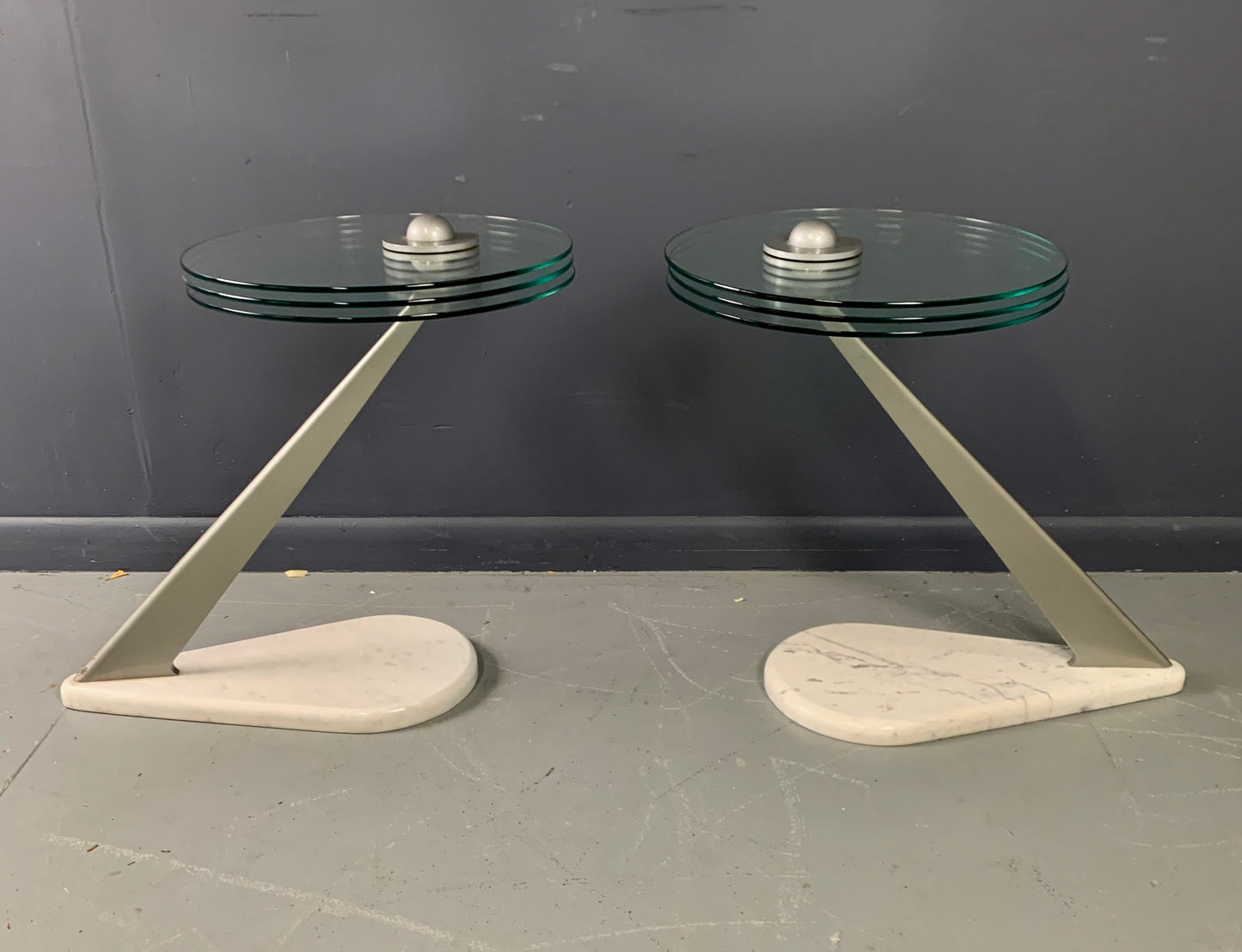 SOLD – Postmodern Marble and Glass Drinks Tables by Bruce Kaiser of Kaiser Newman