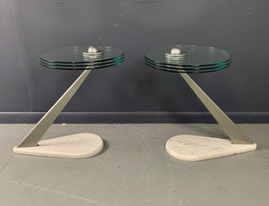 Postmodern Marble and Glass Drinks Tables by Bruce Kaiser of Kaiser Newman
