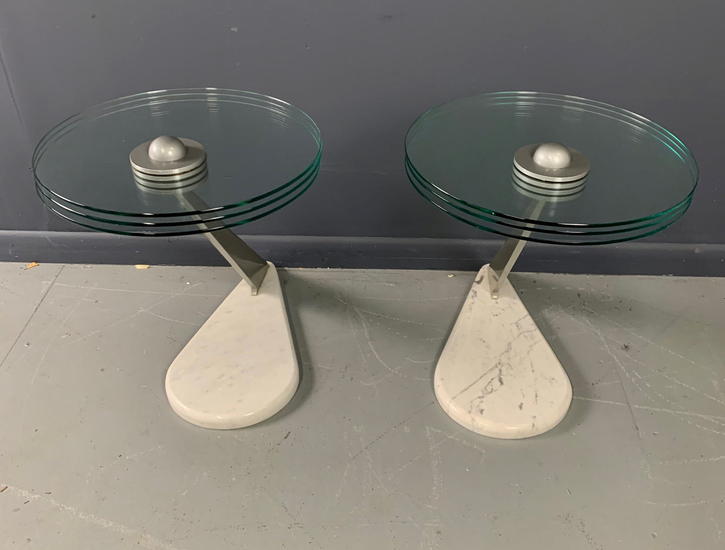 SOLD – Postmodern Marble and Glass Drinks Tables by Bruce Kaiser of Kaiser Newman